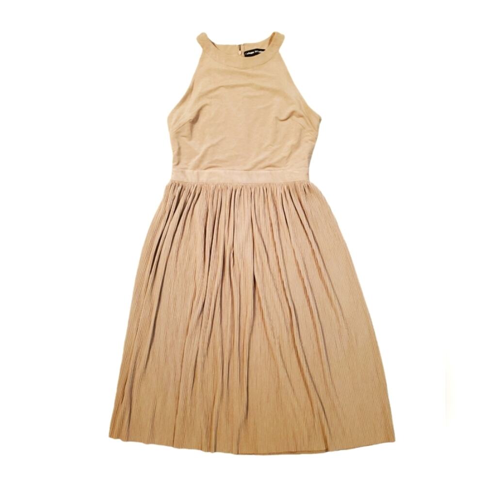 NWT Catherine Malandrino Taupe Pleated Midi Dress Size 8 Balletcore